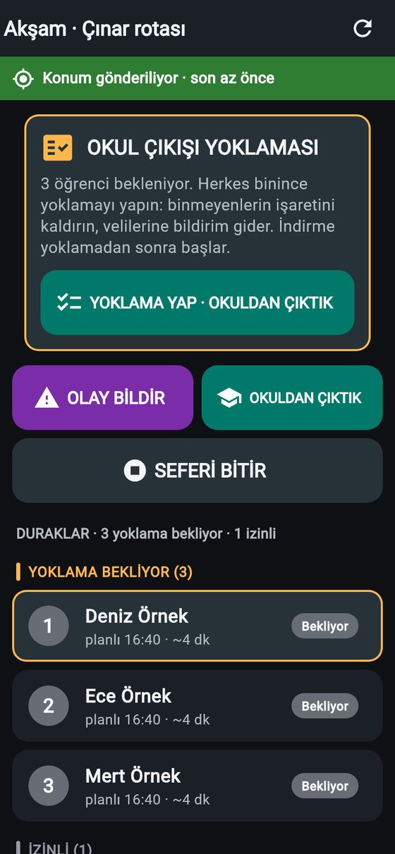 Rehber uygulaması akşam çıkış yoklaması ekranı